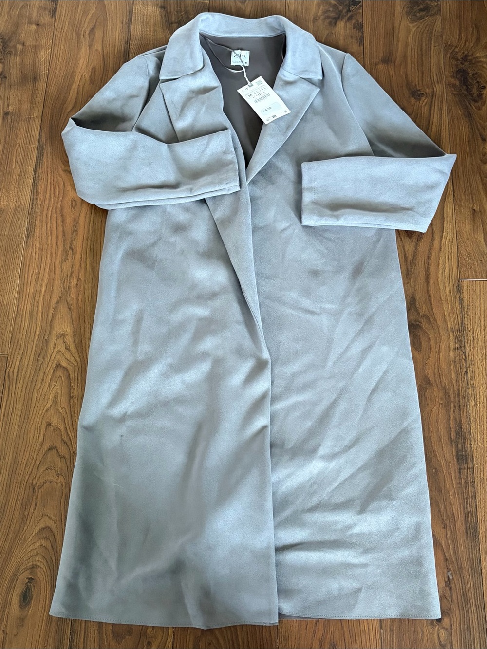 NWT Zara Gray Faux Suede Long Coat